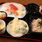 リーズナブルなのに、寿司に天ぷら、そばまで揃う。ボリュームたっぷりの『すし天・そばセット』