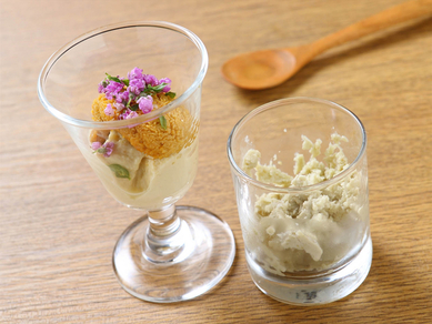 目にも涼しく、華やかな『フォアグラのプリン 雲丹のせ、フレンツェ茄子のアイス』