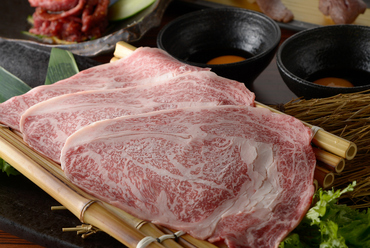 A5リブロースの薄切り大判焼きしゃぶ ~特製黄身ダレで~