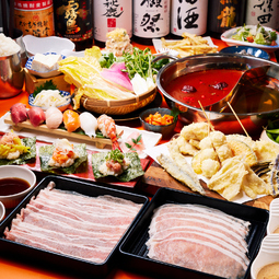 豚しゃぶや天ぷら、逸品とデザートまで食べ放題♪鍋のスープは12種類より"3種"お選びいただけます。