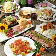 刺身盛り合わせや自慢の鉄板料理を中心に料理9品＋飲み放題付きの大満足のコースです！　各種宴会にどうぞ