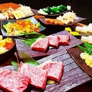 「黒火乃牛」を使用した大変お得なコース。馬刺し、もんじゃ焼き、お好み焼き付き！是非ご利用くださいませ