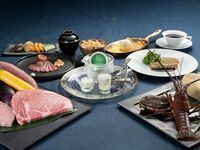 【七海プレミアムコース】世界三大珍味・A5特選銘柄ロース・フィレ食べ比べ　活伊勢海老・活鮑他全9品　