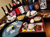 卯水酉ペアリングコース 極上刺し盛りと生牡蠣食べ比べ付き＆日本酒ペアリングと日本酒50種類２H飲み放題付