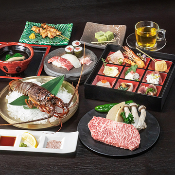 和牛ステーキと伊勢えび、日本酒ペアリング